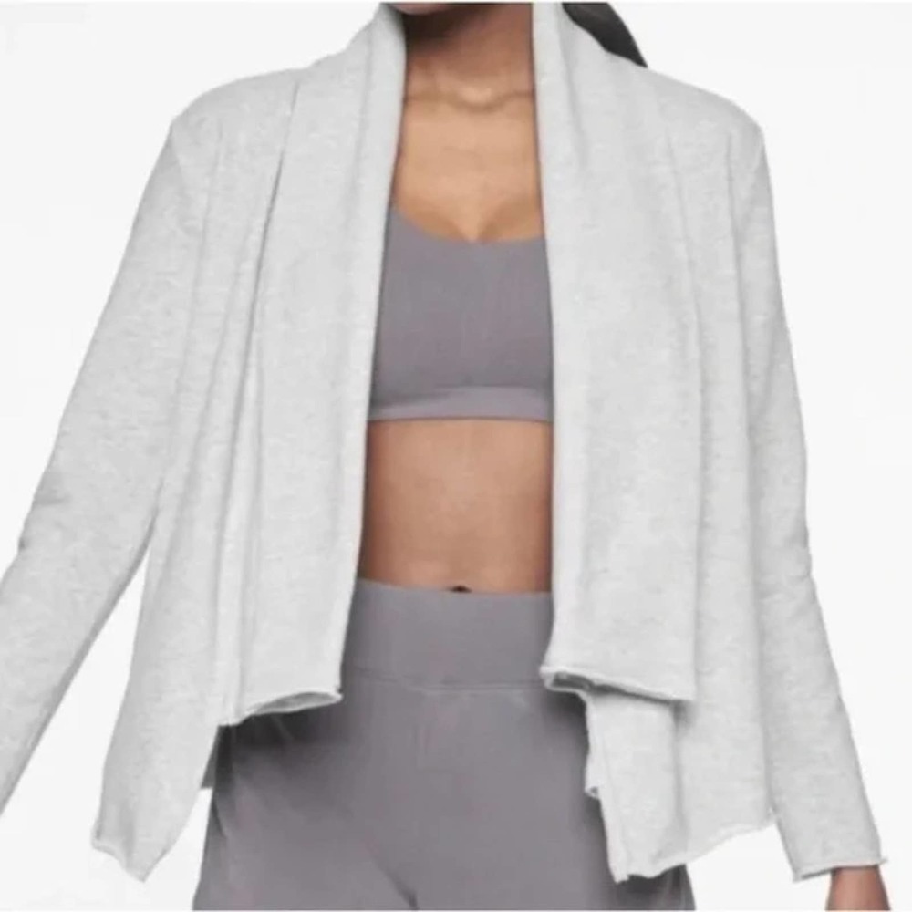 Athleta Light Gray Tranquillity Open Front Cardigan Sweatshirt Size S